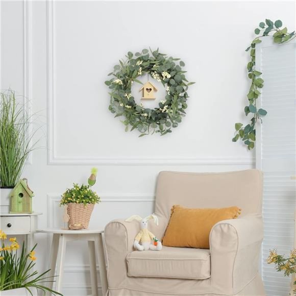 Artificial Eucalyptus Wreath for Front Door 20in,Spring Summer Green Leaf Wreath - Picture 6 of 7